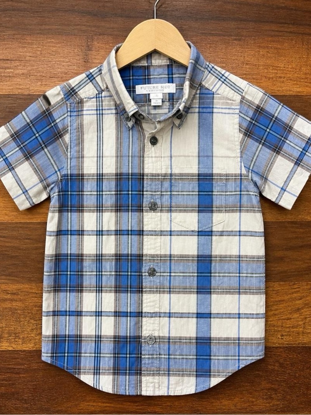 Burberry Children Boys 2Y 92cm Blue Plaid Cotton Linen Button Down Shirt